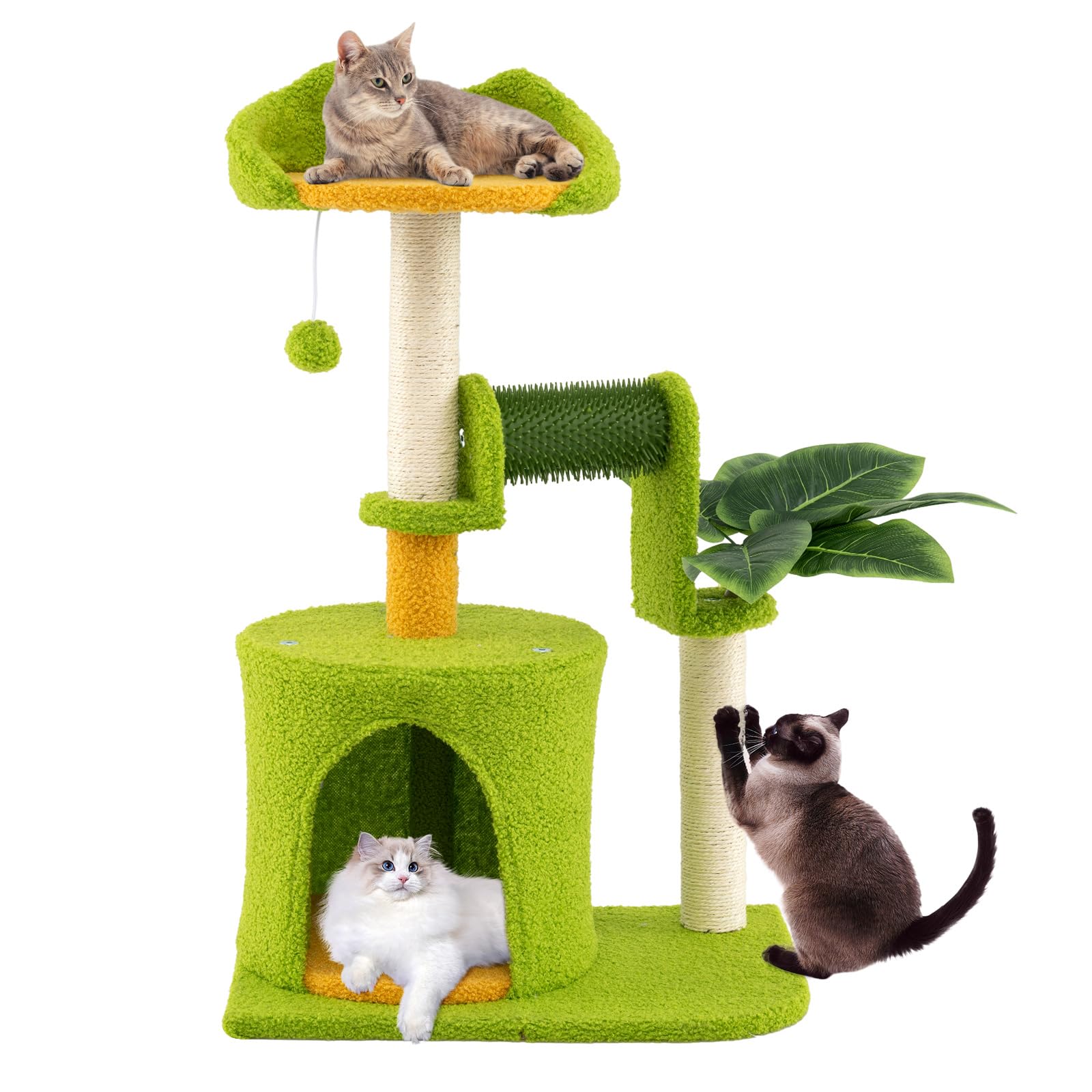 Arbre à chat Tangkula Palm de petite taille avec perchoir supérieur, condo et feuilles vertes pour chats d'intérieur